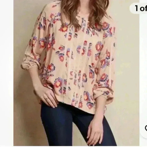 Matilda Jane Floral Kaia Peasant Top Size Medium Womens Boho Blouse Lace Detail - Picture 11 of 12